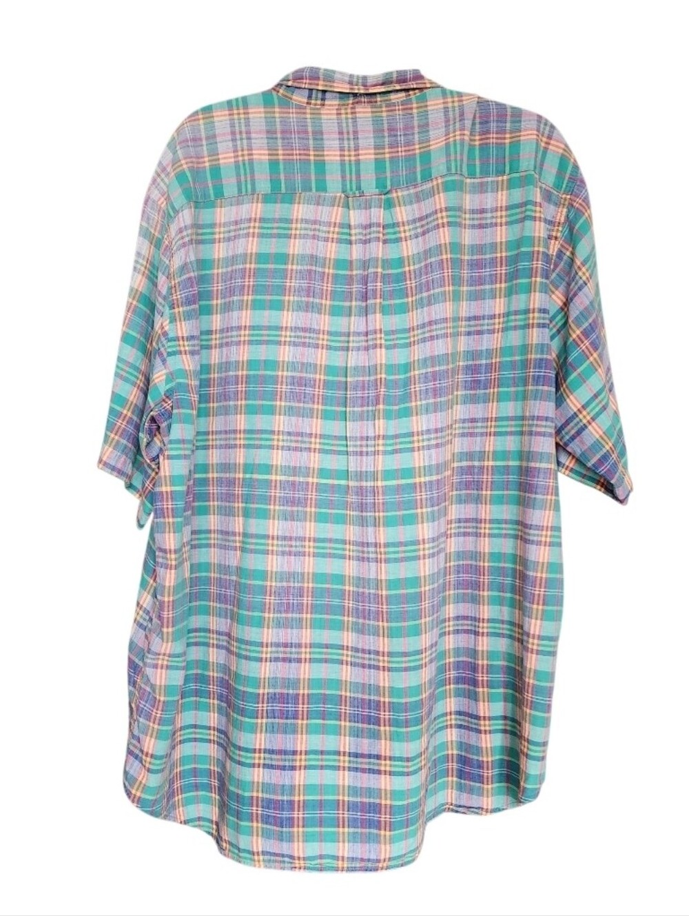 Men's Short-Sleeve Plaid Button-Up Shirt - Teal & Purple - Picture 2 of 2